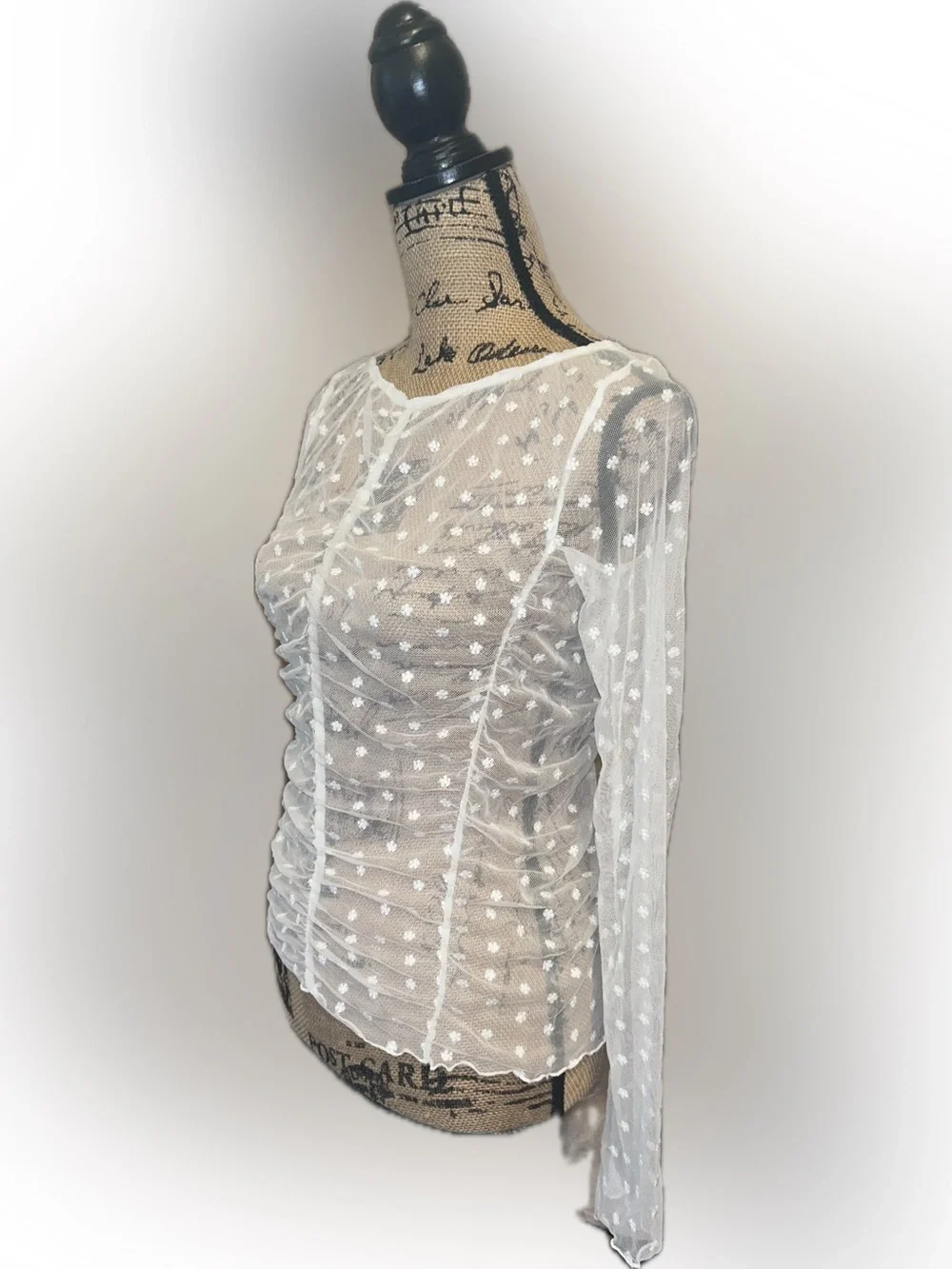 Intimately Free People Most Likely Sheer Ivory Floral Long-Sleeve Layering Top